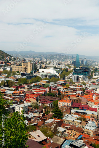 Panoramic view of Tbilisi city from the Saint mount (Mtatsminda), old town and modern architecture. Tbilisi the capital of Georgia photo