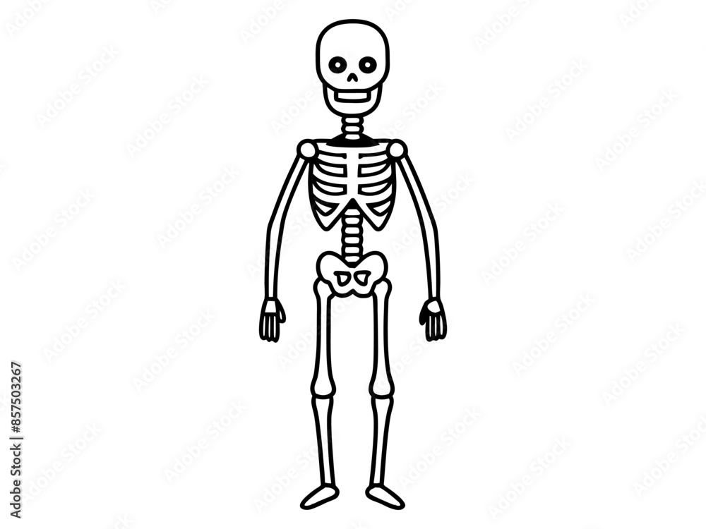 Black outline of a human skeleton isolated on a white background. Concept of Halloween, anatomy illustration, bone structure, spooky illustration. Print, icon, design element Black outline of a human skeleton isolated on a white background. Concept of Halloween, anatomy illustration, bone structure, spooky illustration. Print, icon, design element