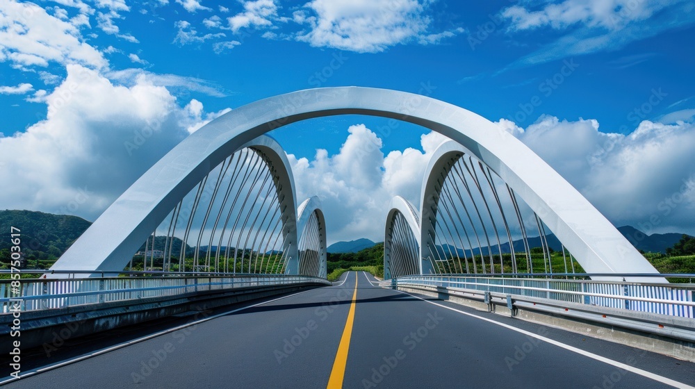 Obraz premium bridge smooth, curved lines contrast beautifully against the straight paths of the road it crosses