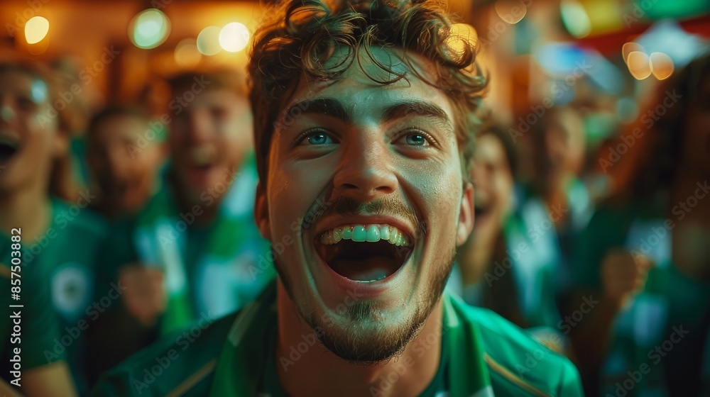 A close-up of a man with curly hair passionately cheering amidst an excited crowd, capturing the raw emotion and energy of celebration in this dynamic image. A close-up of a man with curly hair passionately cheering amidst an excited crowd, capturing the raw emotion and energy of celebration in this dynamic image.