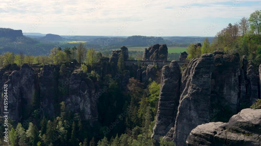High cliffs, Bastei stone bridge in the Saxon Switzerland national park. Not far from Dresden. Germany High cliffs, Bastei stone bridge in the Saxon Switzerland national park. Not far from Dresden. Germany