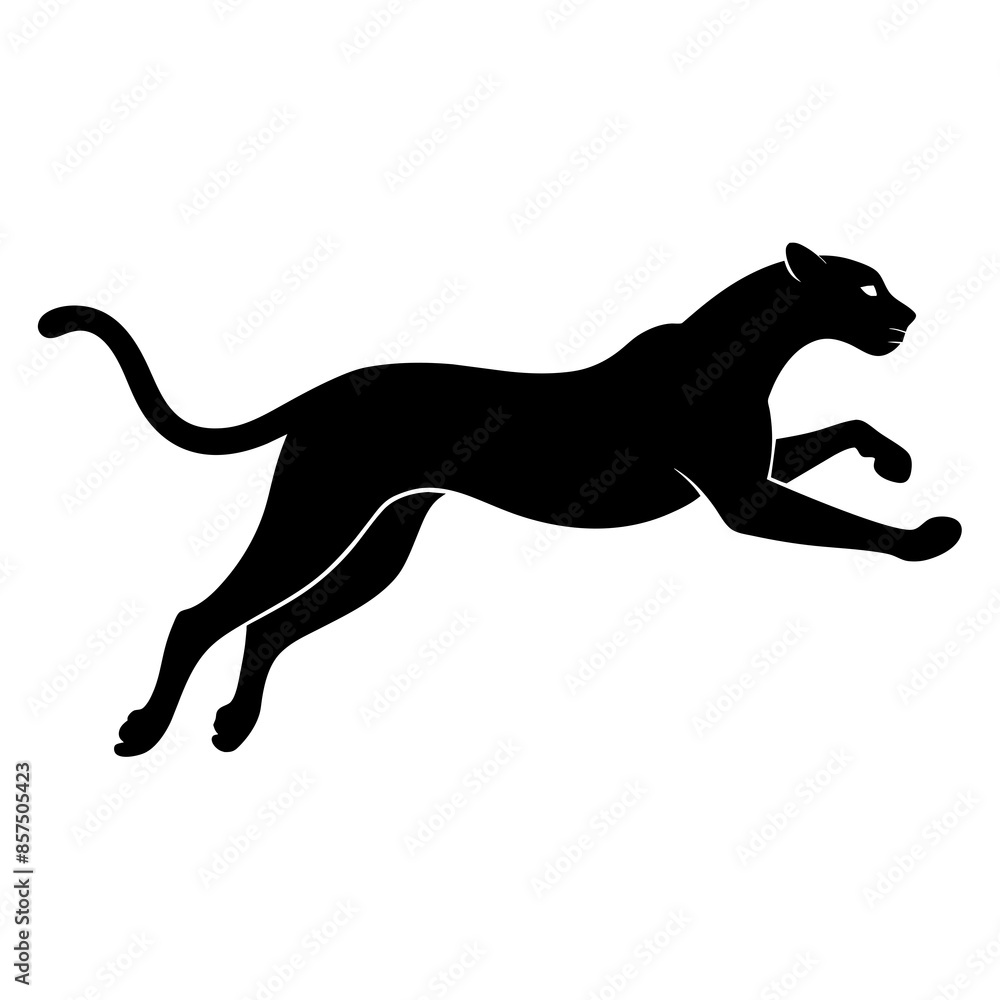 Majestic Cheetah Leaping in Mid-Air: Stunning Solid Black Silhouette Pose Majestic Cheetah Leaping in Mid-Air: Stunning Solid Black Silhouette Pose
