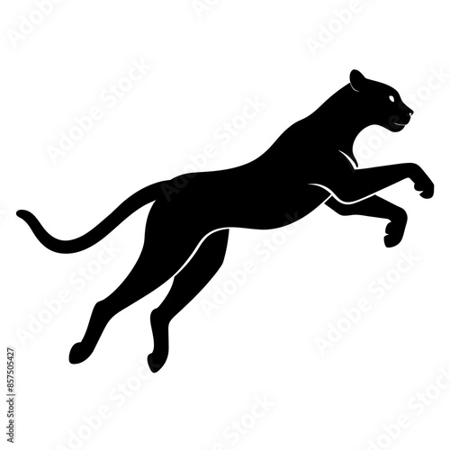 Majestic Cheetah Leaping in Mid-Air: Stunning Solid Black Silhouette Pose photo