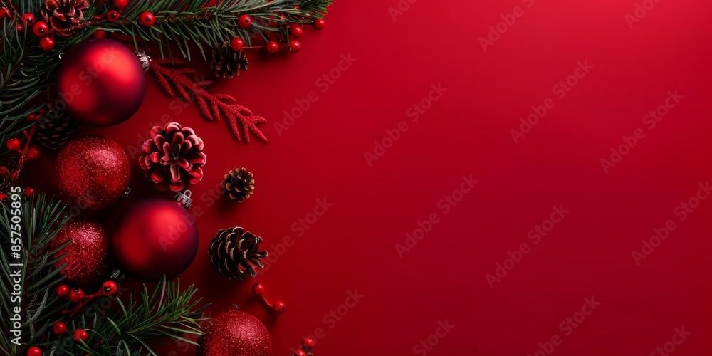The festive red Christmas background is beautifully decorated with baubles and ornaments, spreading joy and happiness for the traditional holiday season filled with celebrations and cheer The festive red Christmas background is beautifully decorated with baubles and ornaments, spreading joy and happiness for the traditional holiday season filled with celebrations and cheer