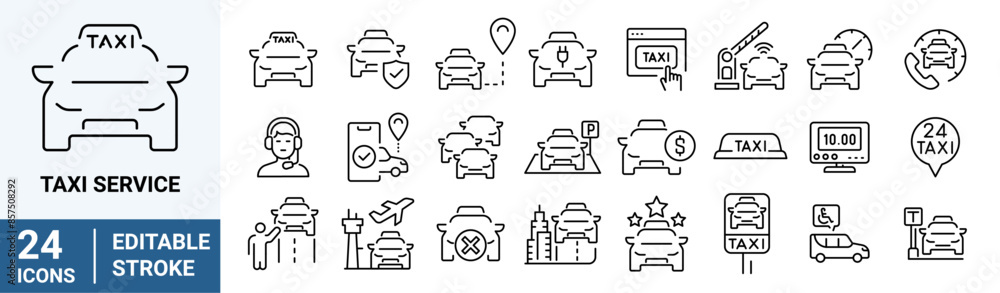 Taxi service web line icon set. Transport, driver, passenger on travel, Taxi Sign. Rank Taxi service web line icon set. Transport, driver, passenger on travel, Taxi Sign. Rank