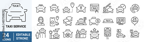 Taxi service web line icon set. Transport, driver, passenger on travel, Taxi Sign. Rank