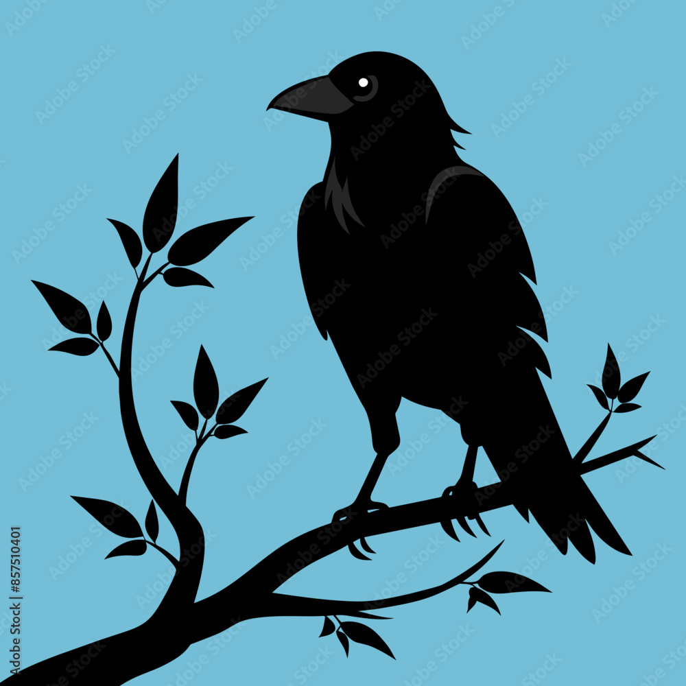 Obraz premium Graceful Crow Perched Vector Silhouette for Stunning Visuals