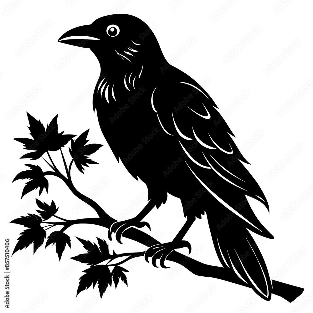 Graceful Crow Perched Vector Silhouette for Stunning Visuals Graceful Crow Perched Vector Silhouette for Stunning Visuals