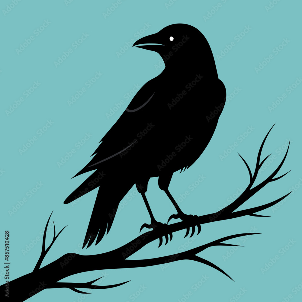 Obraz premium Graceful Crow Perched Vector Silhouette for Stunning Visuals