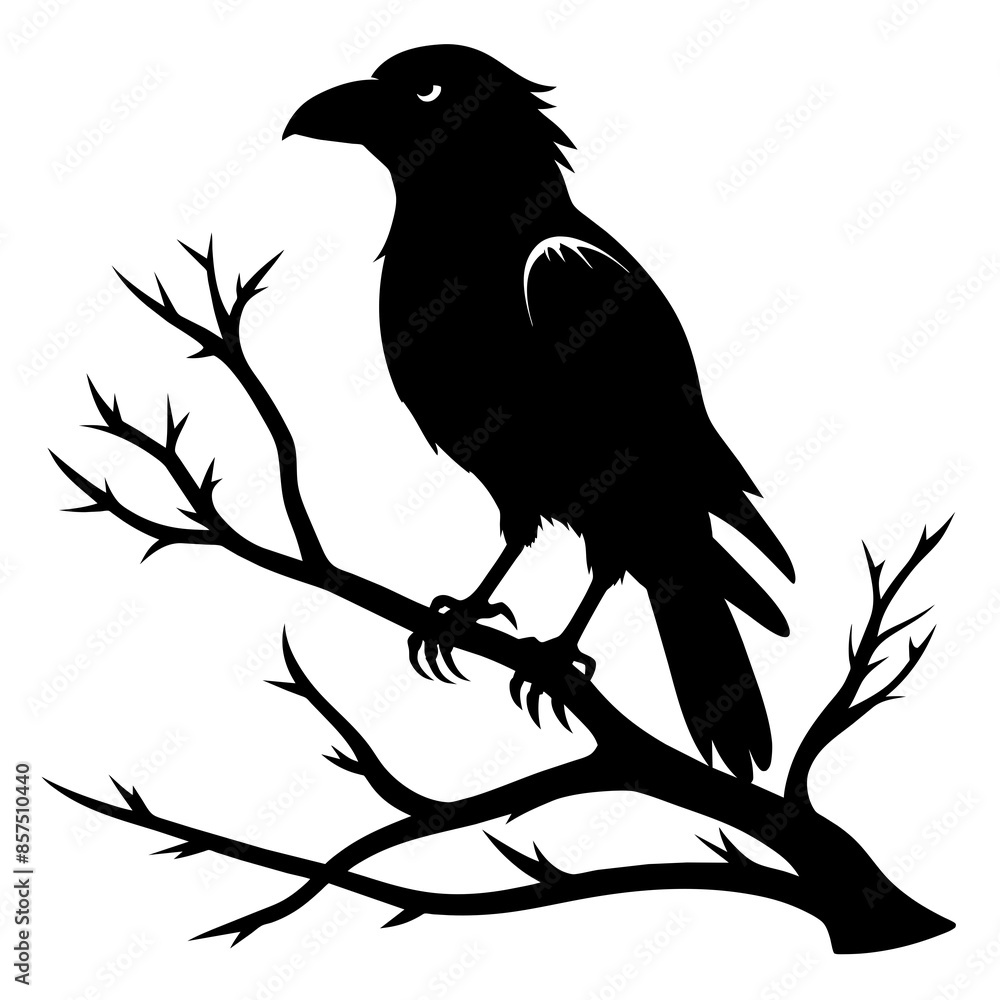 Obraz premium Graceful Crow Perched Vector Silhouette for Stunning Visuals
