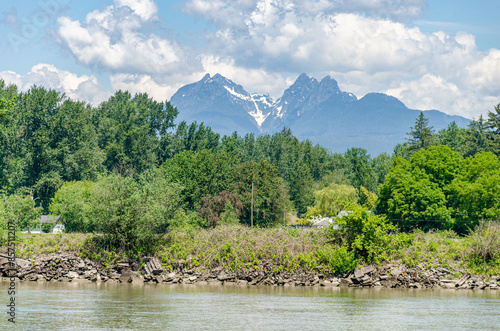 Golden Ears Mountains seen from Langley Fort, Canada, BC.