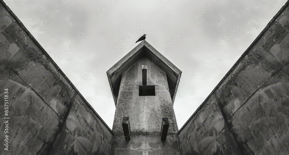 Imposing Architecture: Historical Tower with a Bird Silhouette Imposing Architecture: Historical Tower with a Bird Silhouette