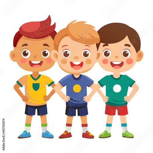 A colorful vector illustration of a happy group of cartoon children playing together