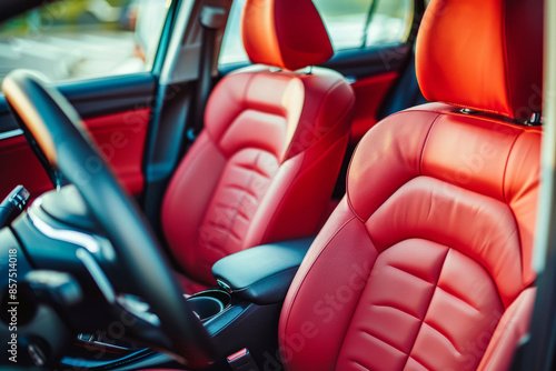 Luxurious car interior seats. Premium craftsmanship. Comfort and style in a modern vehicle © barmaleeva