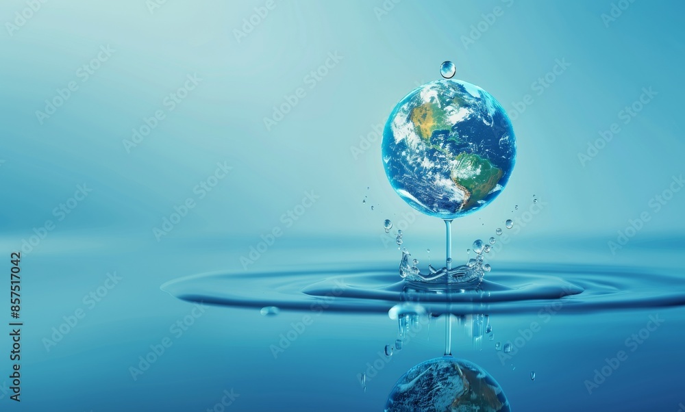 Water drop. Earth globe in blue wave. Ecological protection, nature crisis. Concept of environment ecology, conservation Water drop. Earth globe in blue wave. Ecological protection, nature crisis. Concept of environment ecology, conservation