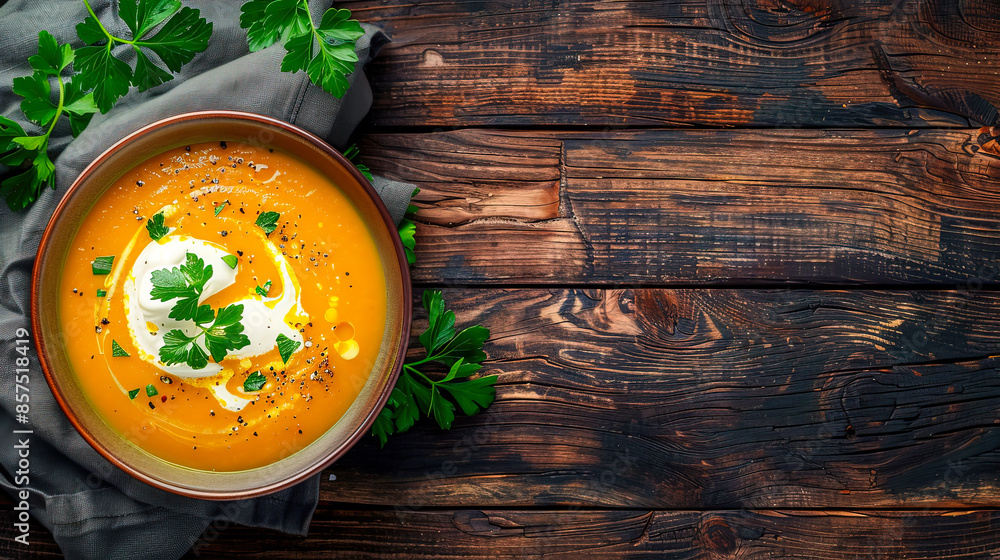 Creamy pumpkin soup with herbs and spices Creamy pumpkin soup with herbs and spices