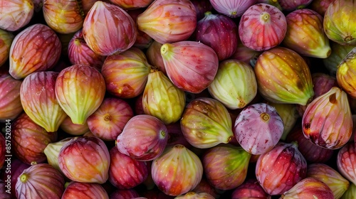 Colorful fruit background. Horizontal wallpaper full of figs. Organic vitamin and harvest season © Emilio