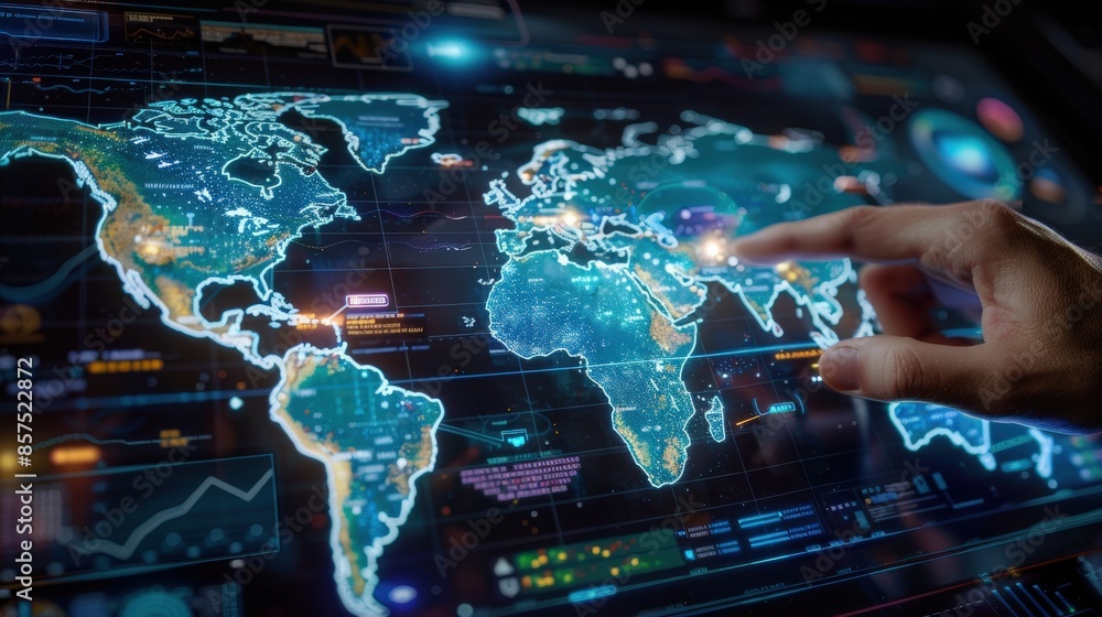 Fototapeta premium A computer generated image of the world with a blue and orange background. The blue and orange colors give the image a futuristic and technological feel