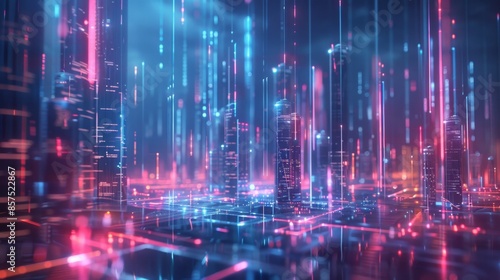 Wallpaper Mural Futuristic Digital Cityscape - Generative AI Torontodigital.ca