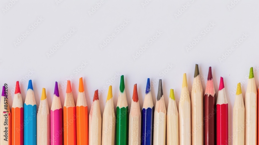 Close up image of colorful pencils against a white backdrop Close up image of colorful pencils against a white backdrop