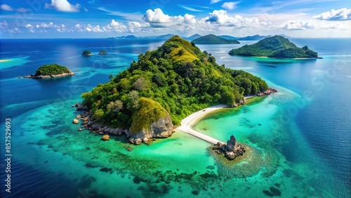 A stunning aerial view of a tropical island in Thailand , travel, background, wallpaper, tropical, island, Thailand, aerial view, seascape, beach, paradise, vacation, destination