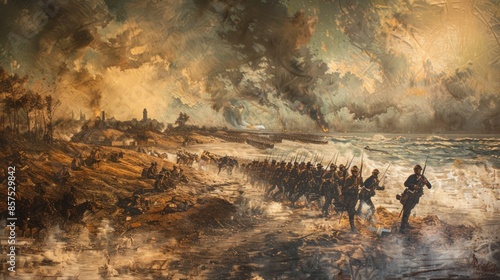 Battle of Punta del Este in Uruguay, 1935, featuring soldiers, landscape, marking a significant conflict in the Uruguayan Civil War photo