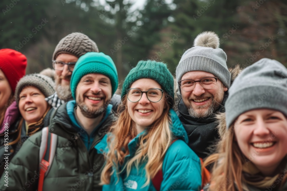 Group of friends having fun in the forest on a winter day. Group of friends having fun in the forest on a winter day.