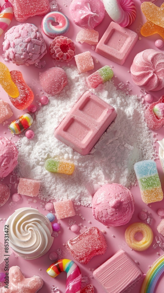 Background of Sweets. Assorted Candies in Aerial View Background of Sweets. Assorted Candies in Aerial View