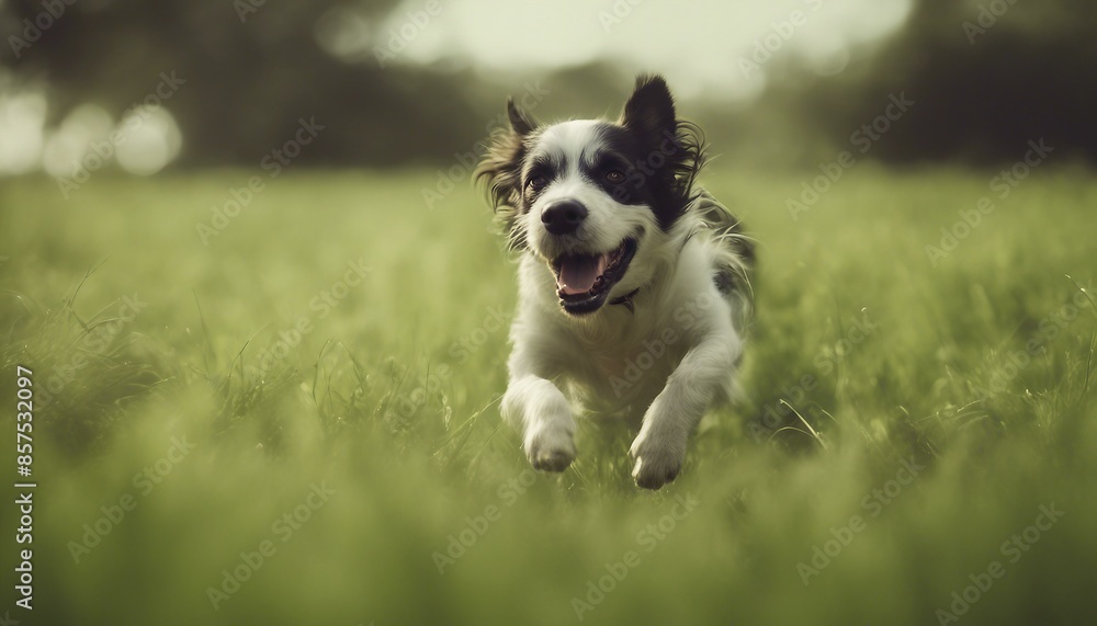 Running puppy in a field of grass. Running puppy in a field of grass.