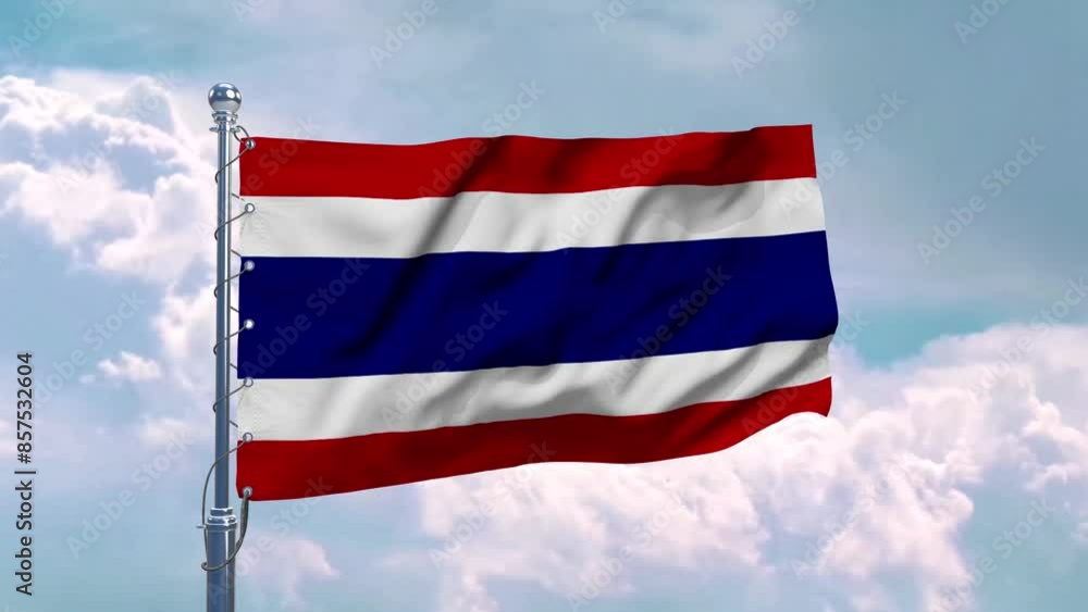 Thailand Flag Waving With Clouds New Style Thailand Flag Waving With Clouds New Style