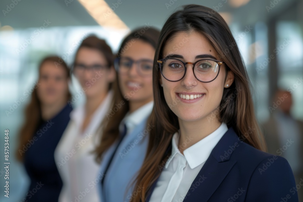 A group of women wearing business attire and smiling for a photo, business team concept A group of women wearing business attire and smiling for a photo, business team concept