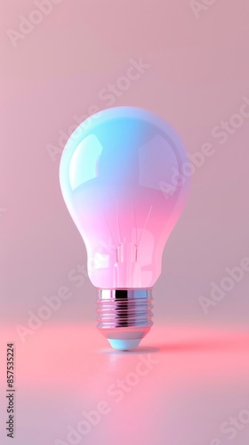 Light bulb illuminated with gradient pastel colors, close-up shot. Innovation and creativity concept