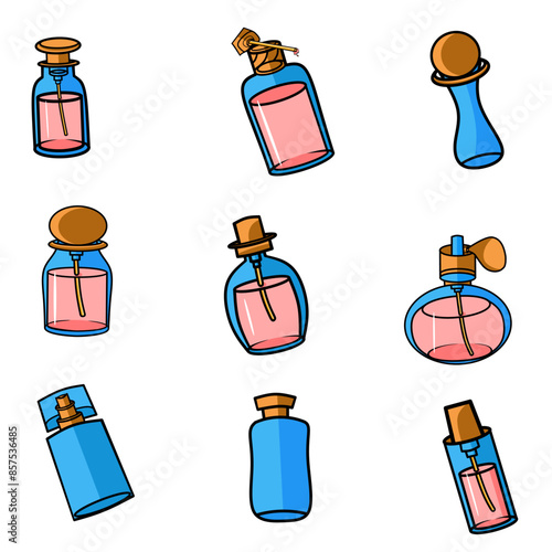 Collection of icons on a white background related to perfume theme vector illustration