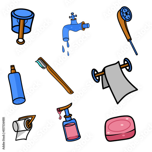 Collection of icons on a white background related to toiletries theme vector illustration