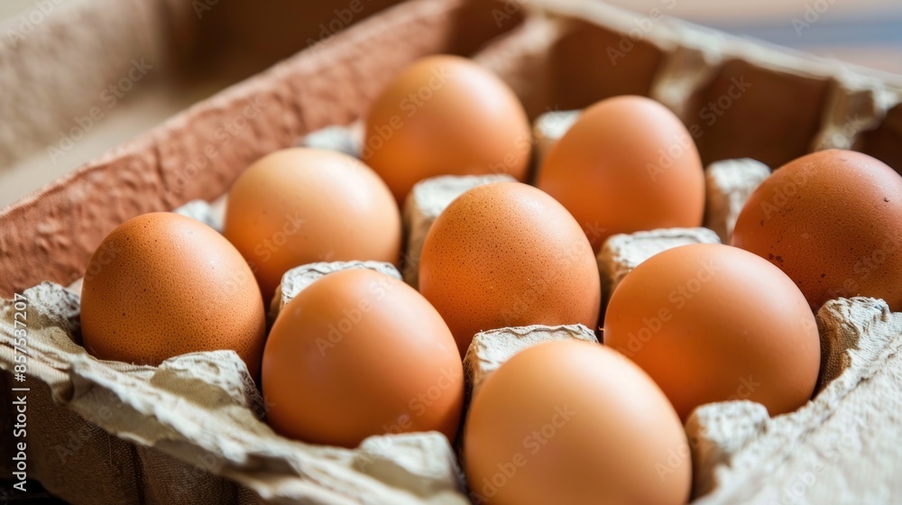 Close-Up of Brown Eggs in a Cardboard Carton Close-Up of Brown Eggs in a Cardboard Carton