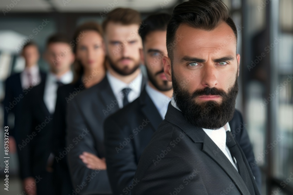 A group of men in suits and ties stand in a line, business team concept A group of men in suits and ties stand in a line, business team concept