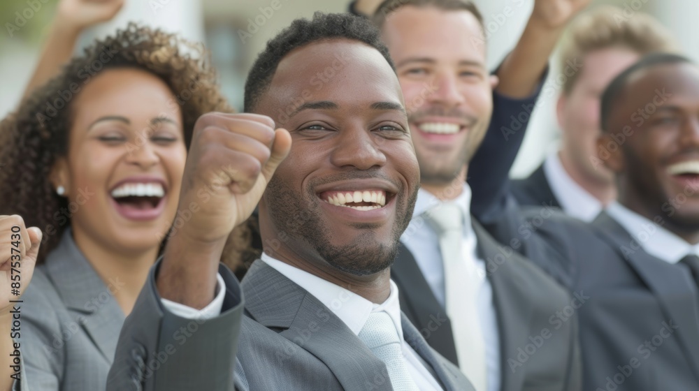 Obraz premium A group of people are smiling and laughing together, business team concept