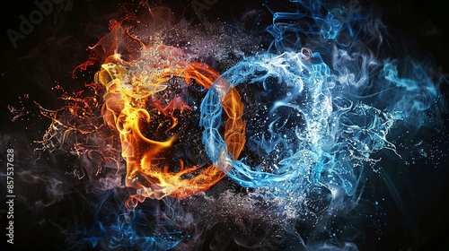 Dramatic Artistic Display of the Four Elements in a Circular Shape on a Dark Background