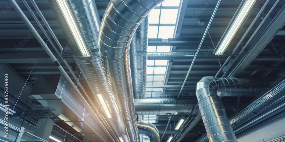 The photo shows a ventilation system in the ceiling of a building. The photo shows a ventilation system in the ceiling of a building.