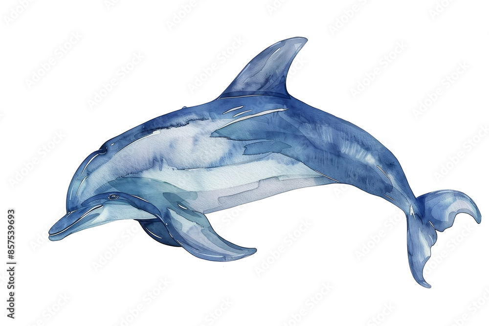 Fototapeta premium Watercolor illustration of a dolphin swimming, marine life concept
