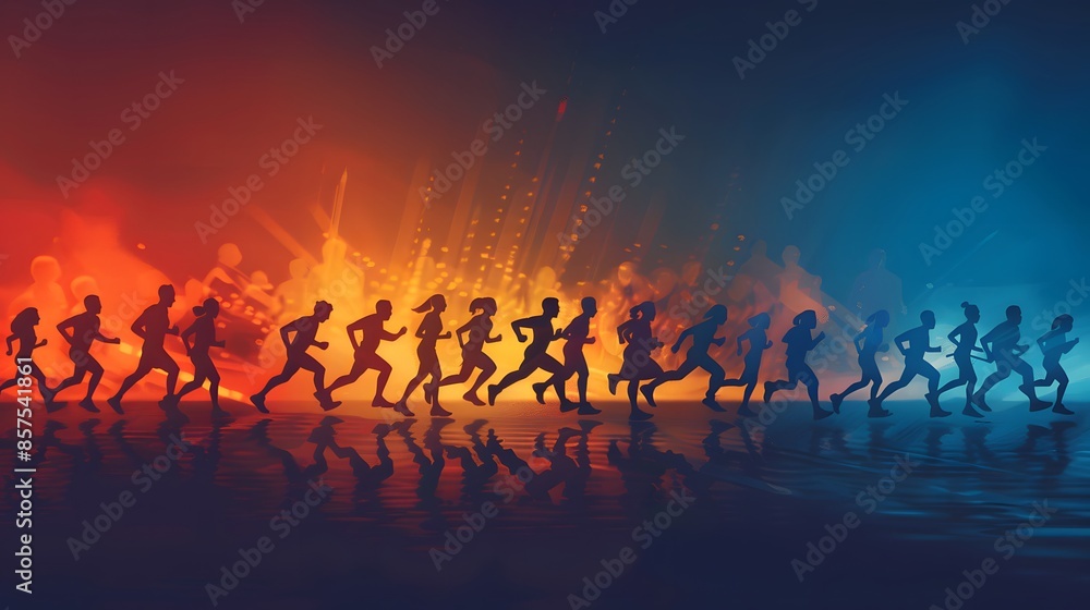 running people set of silhouettes, sport and activity background running people set of silhouettes, sport and activity background