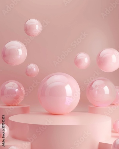 Pink spheres on a pastel background