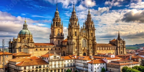 Iconic cathedral in Santiago de Compostela, region of Galicia, Spain , Cathedral, landmark, architecture, historical, religious, pilgrimage, tourism, history, spirituality, Gothic, majestic