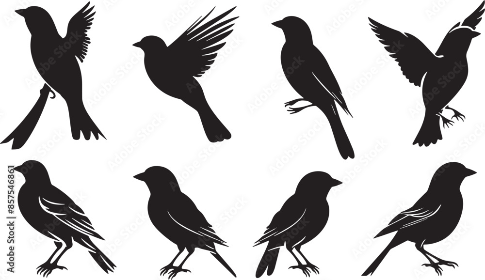 Naklejka premium Silhouette Collection of Hummingbirds in Various Poses