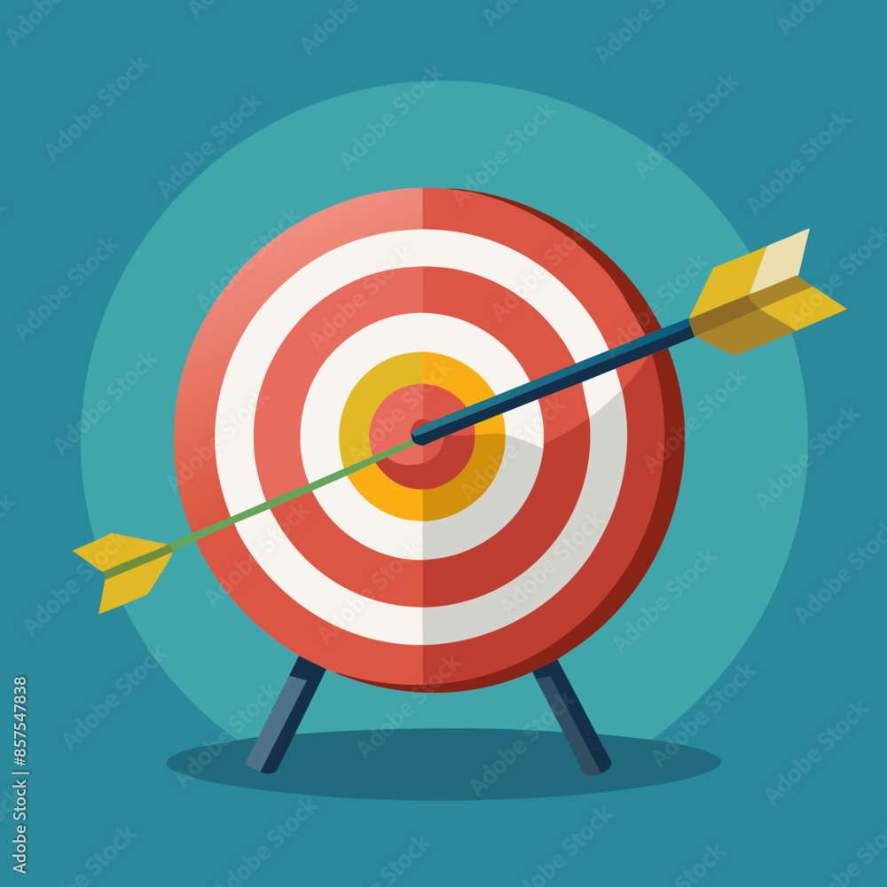 An arrow striking the bullseye of a colorful archery target An arrow striking the bullseye of a colorful archery target