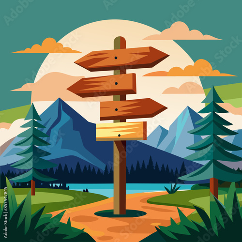 Rustic wooden signpost with arrows pointing in various directions
