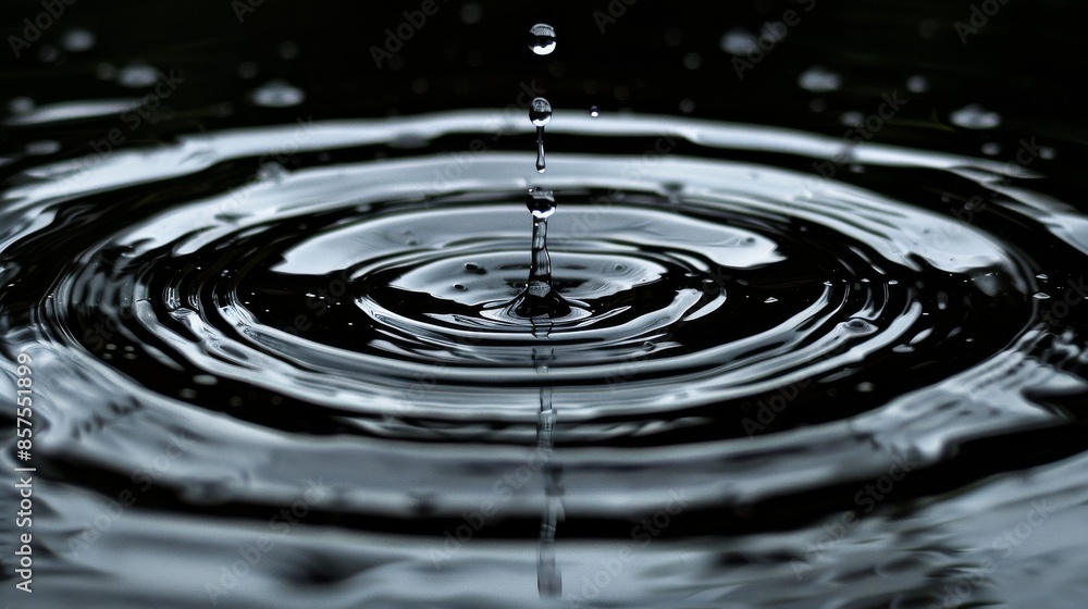 A focused close-up of a water droplet falls, creating concentric ripples on the surface, representing calmness, precision, and natural beauty in a serene setting. A focused close-up of a water droplet falls, creating concentric ripples on the surface, representing calmness, precision, and natural beauty in a serene setting.
