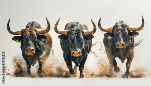 Bulls entering the final stretch, Running of the Bulls, climax of the event photo