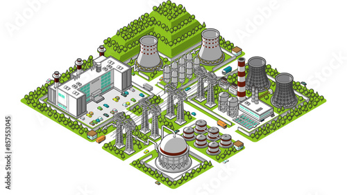 俯瞰から見た立体の発電所ベクターイラスト