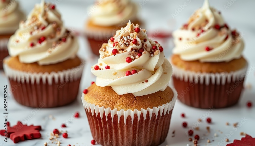Festive cupcakes decorated with red and white, Canada Day, sweet treats and celebration Festive cupcakes decorated with red and white, Canada Day, sweet treats and celebration